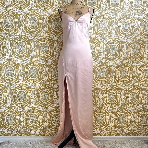 NWT Naked Wardrobe Satin Dreams Side Slit Slip Maxi Dress Blush Pink size M - Picture 7 of 11